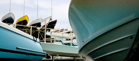 At the Shop - Blue Boat Hulls